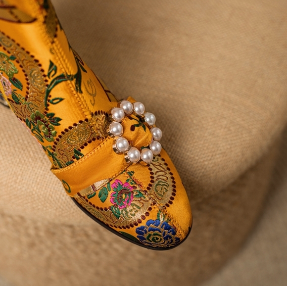 High Heel Boots For Women, Suitable For Cheongsam, With Pearl, Satin - Picture 10 of 15